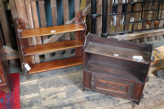 Victorian fret-carved three-tier hanging shelf & oak hanging cupboard with shelf over